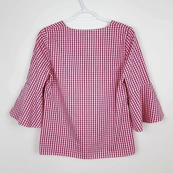 Jane and Delancey Pink Gingham Print Ruffle Blouse Bell Sleeves Cotton Size XS - Picture 2 of 9